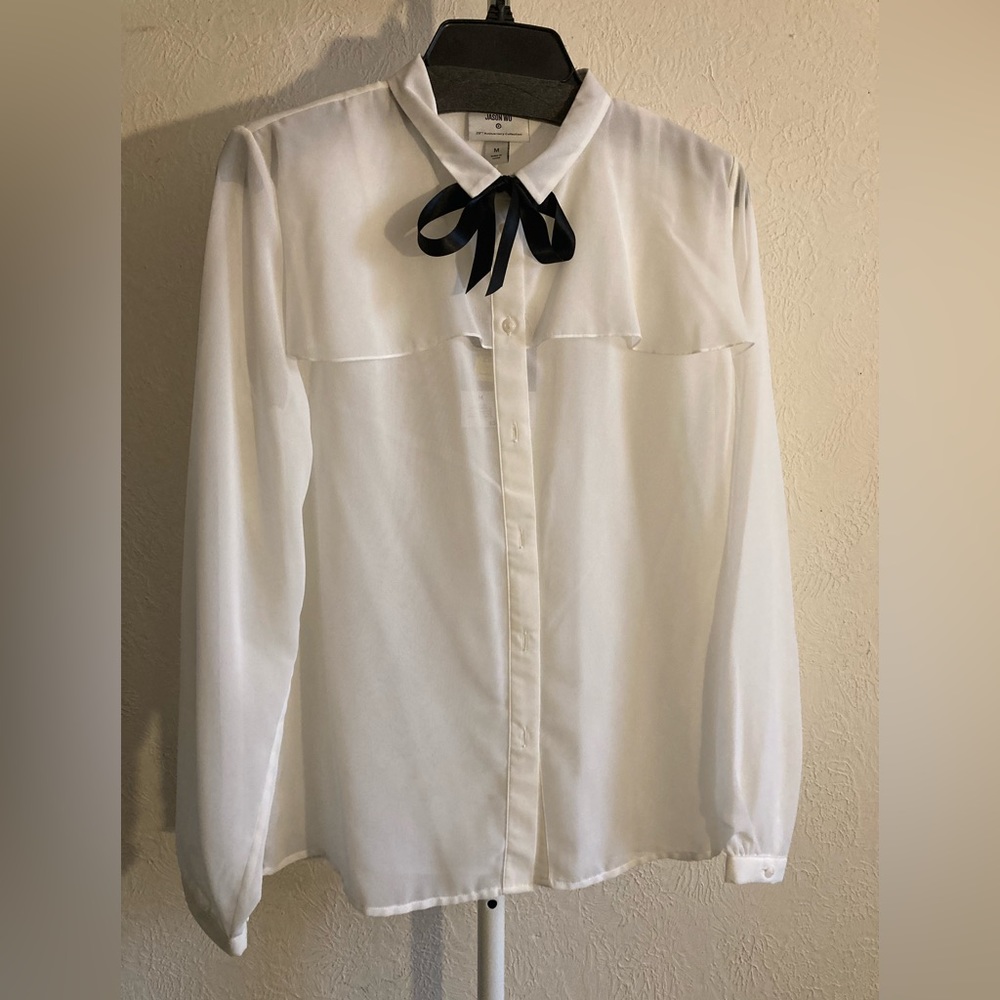 Beautiful Jason Wu off-white button down blouse W/black necktie